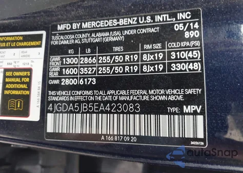 2014 Mercedes-Benz Ml 350 z USA, uszkodzony, nr VIN 4JGDA5JB5EA423083